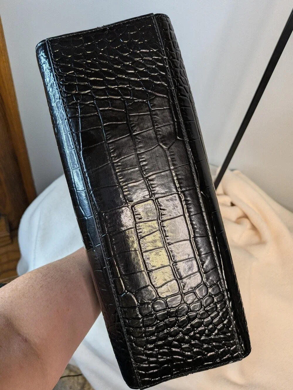 Kate Spade Black Glossy Croc Leather Satchel Handbag